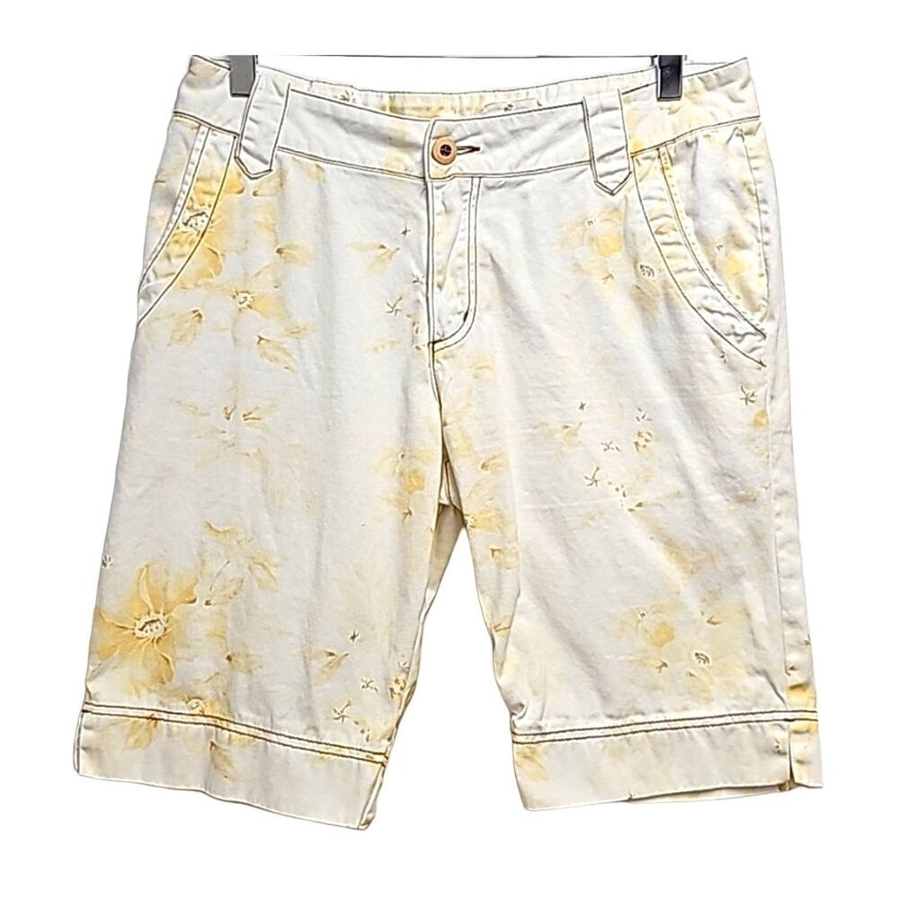 Paradise Shores Cream w/Gold Floral Print Shorts Zip & Button Closure Womens 6